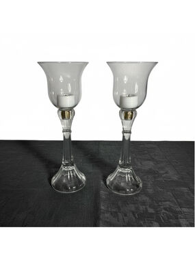 2 clear glass column candle holders removable pegged bell shape votive holders